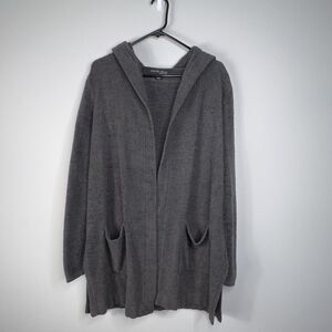 Barefoot Dreams Cozychic Lite Hooded Cardigan Sweater Womens Sz M Charcoal